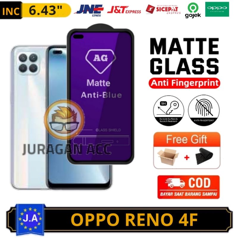 Tempered Glass Full Layar Anti Minyak Blue Matte Oppo Reno 4F TG Anti Gores Radiasi Oppo Reno 4F