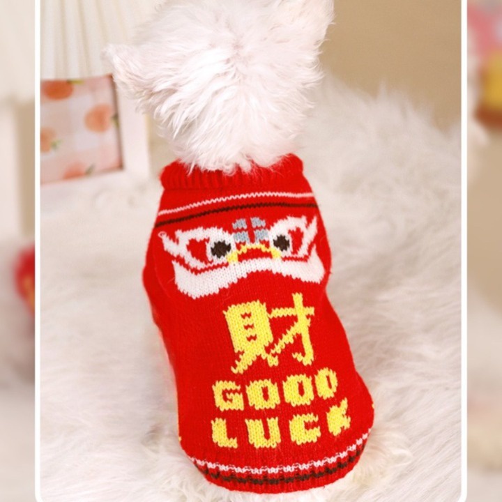 Baju Anjing Kucing Kostum Imlek CNY Barongsai Sweater Rajut