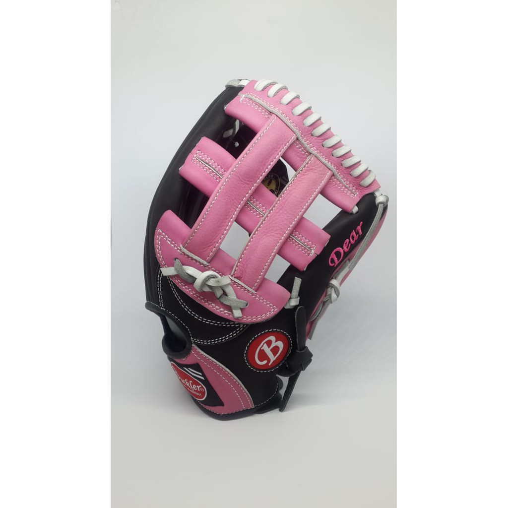 Glove Baseball Softball All Leather IKJ 12,25" Black Pink LEFT