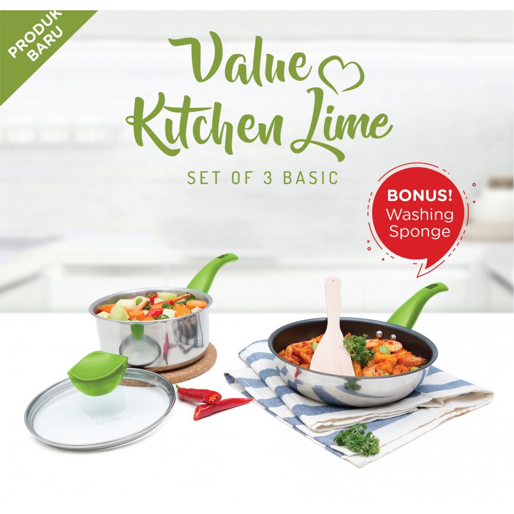 Value Kitchen Lime Set Panci Stainless dan Wajan Teflon Anti Lengket