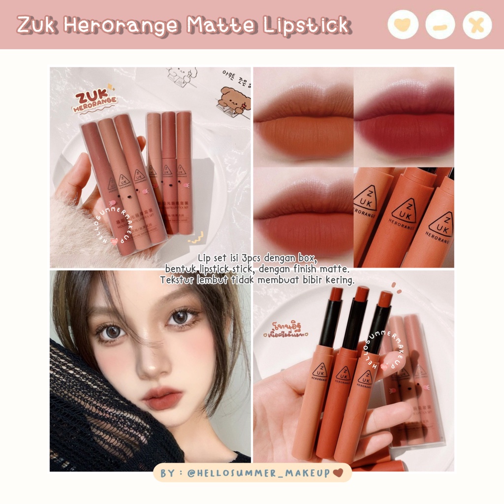 𝐌𝐀𝐓𝐓𝐄 𝐋𝐈𝐏𝐒𝐓𝐈𝐂𝐊 - Zuk Her Orange Set Lipstick Matte Velvet Powdery Stick