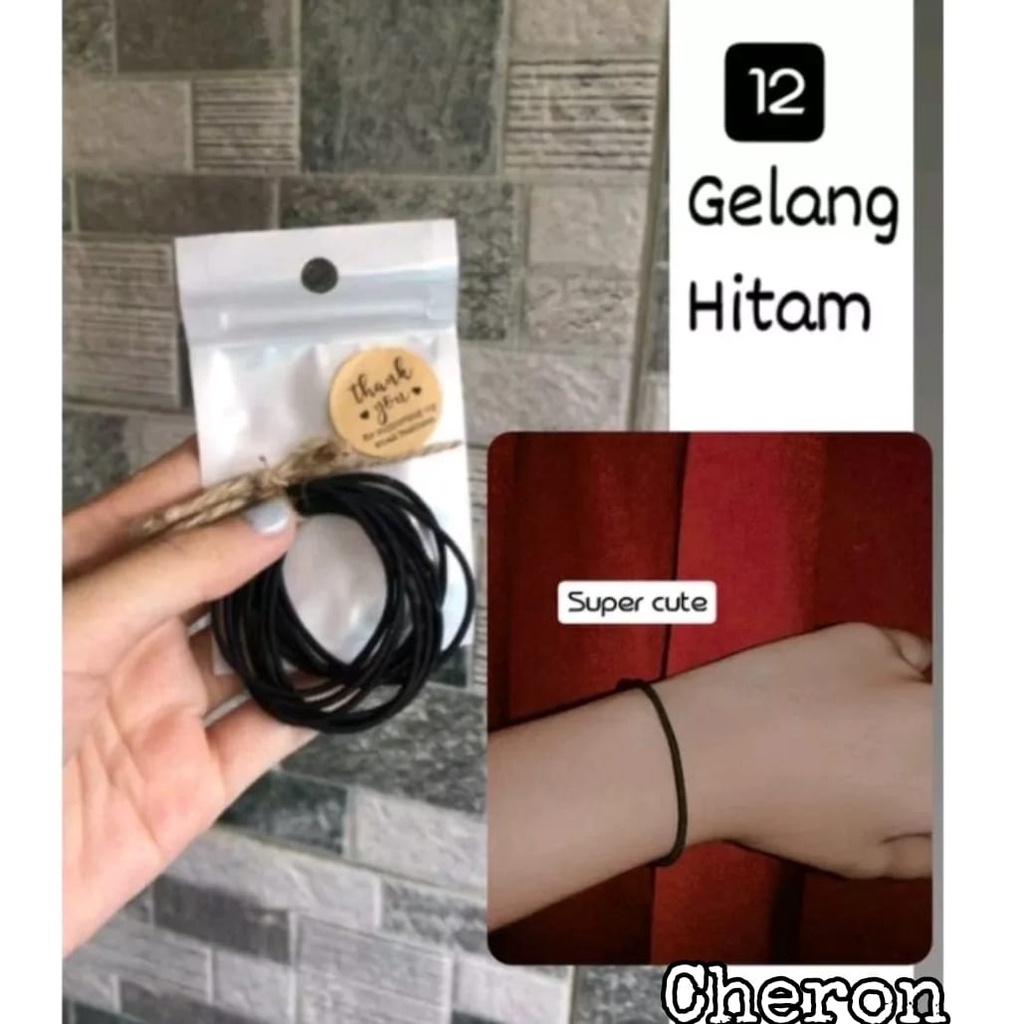 CHERON - (Isi 12pcs) Gelang Hitam Polos Korea Unisex Bisa untuk Cewek Dan Cowok Gellang Aksesorisi T