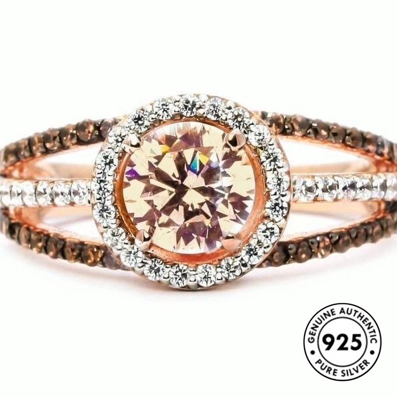 Cincin Bahan 925 Sterling Silver Warna Rose Gold Aksen Berlian