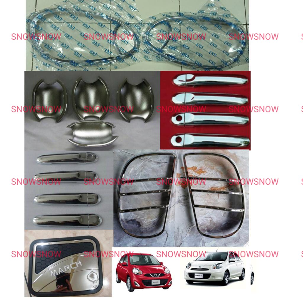 Paket Garnish Depan Belakang Outer Handle Tank Cover Nissan March 1 2 Lubang 4pcs 5 pcs Chrome