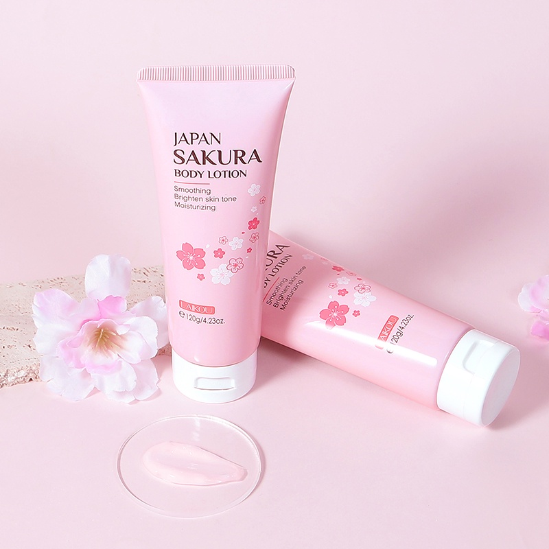 LAIKOU Sakura Lotion Badan Bersinar Menghidrasi Menghilangkan Kerutan Menghaluskan Kulit 120g