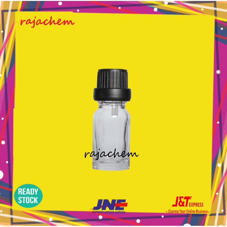 Botol Kaca Tebal 10 ml Essential Oil Dropper Ring Hitam Segel