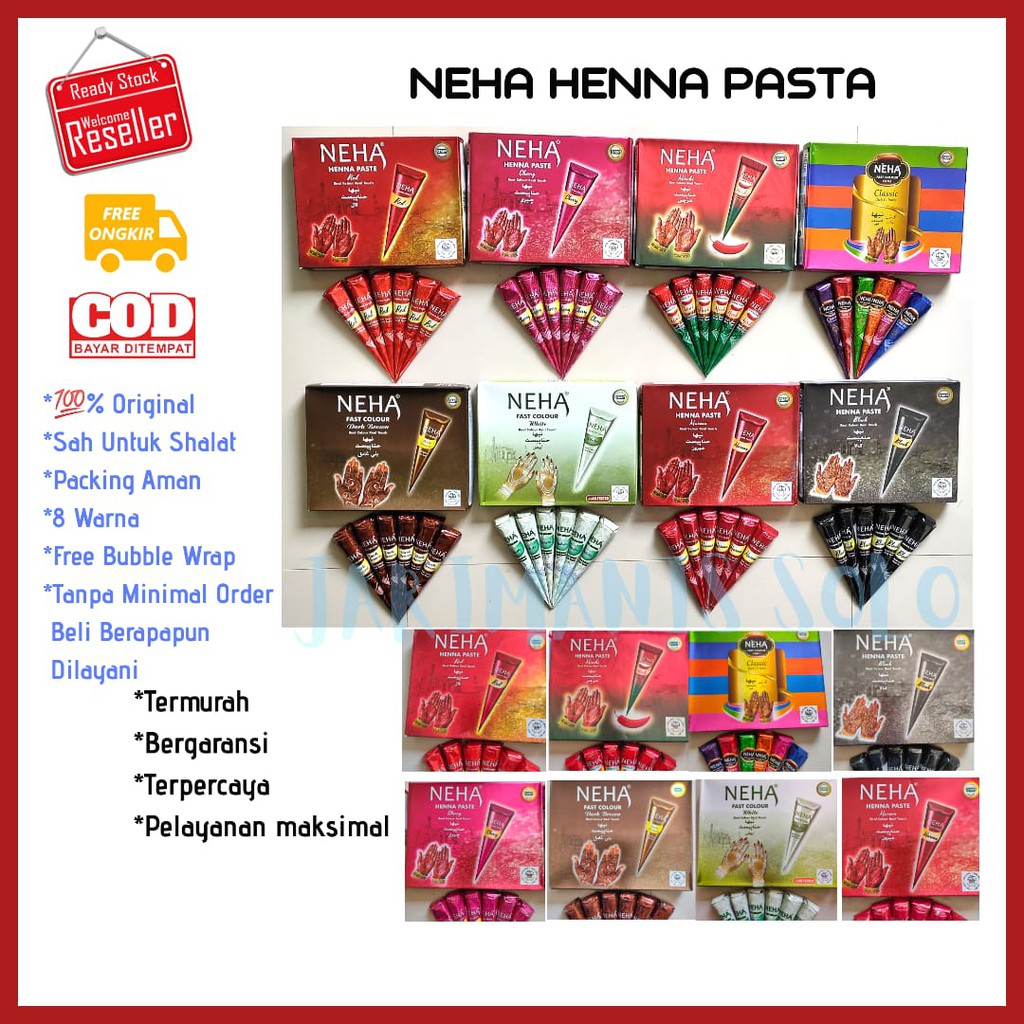 Jual Neha Henna Hena kutek halal instan hitam merah tatto kuku tangan