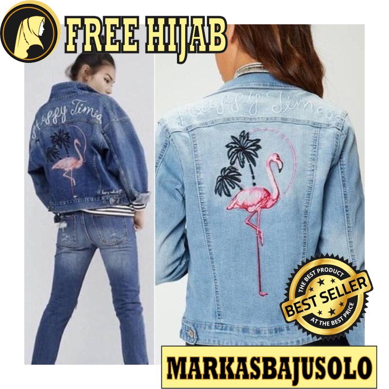 JAKET JEANS FLAMINGO / JAKET WANITA JEANS SWEATER KOREA BLAZER JUMBO MURAH