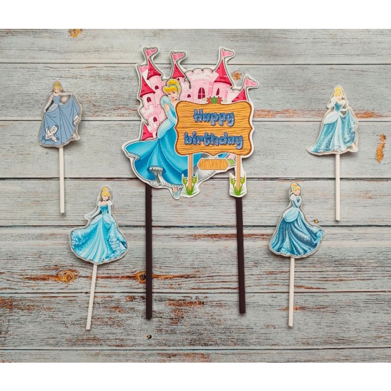hiasan nasi tumpeng cake topper hiasan kue ulang tahun satu set karakter Cinderella Cinderela