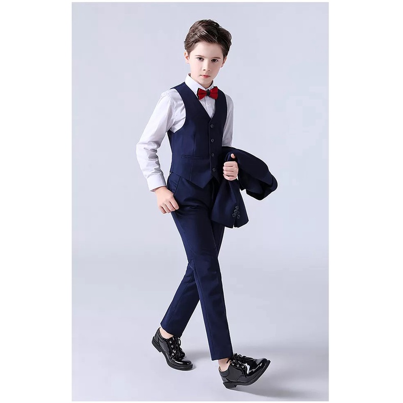 SETELAN ROMPI / VEST ANAK RESMI FORMAL WARNA NAVY BLUE LENGKAP 4IN1 BAHAN HIGH TWIST ORIGINAL NIKAYU