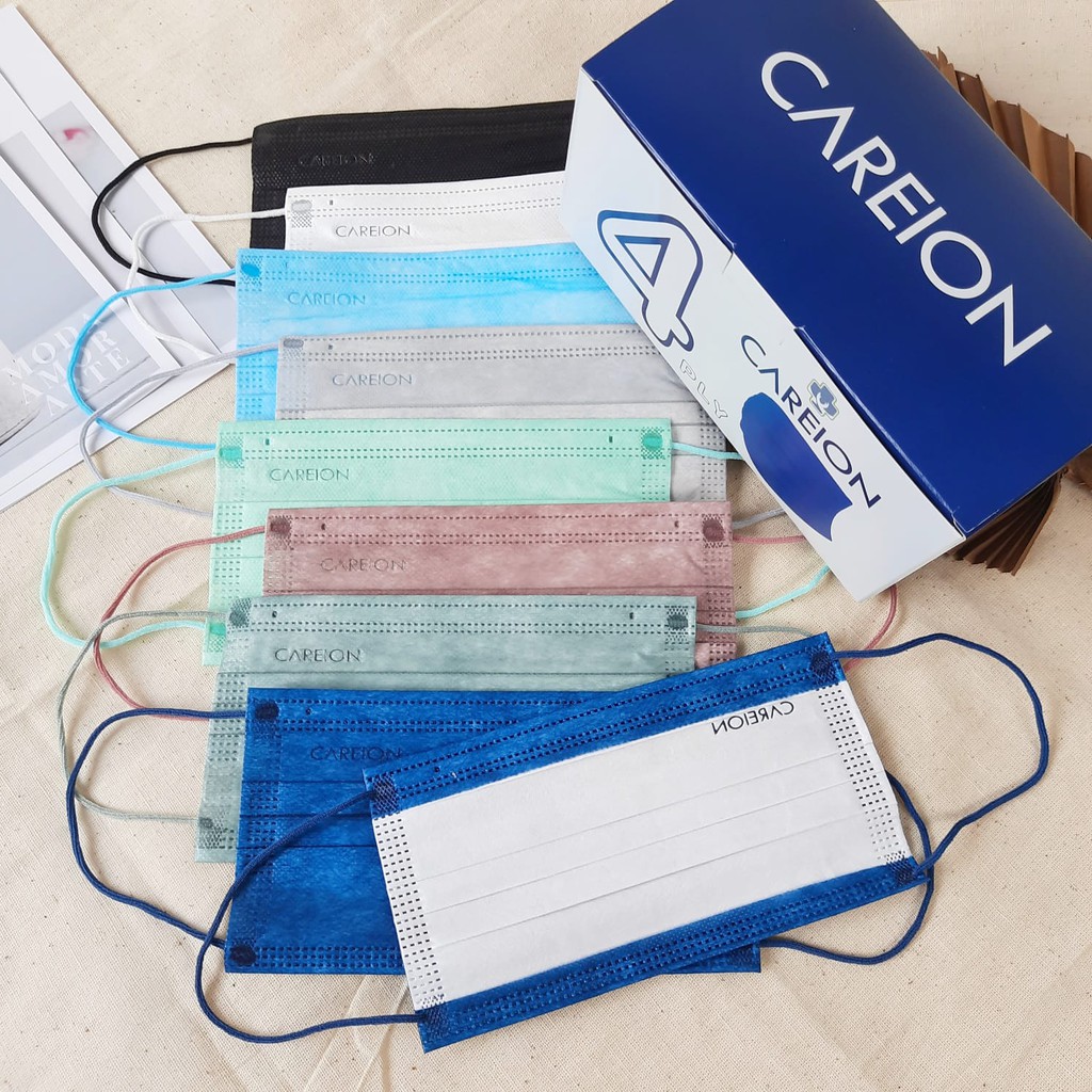 Oname.id Masker Dewasa Careion 3Ply (Isi 50pcs) Masker Earloop Warna Masker Polos Non Medis Import