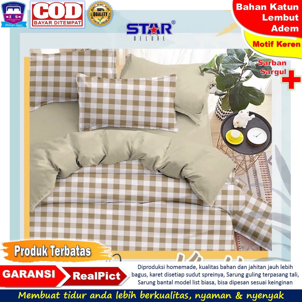 Sprei motif kotak hitam putih catur bahan katun lokal original