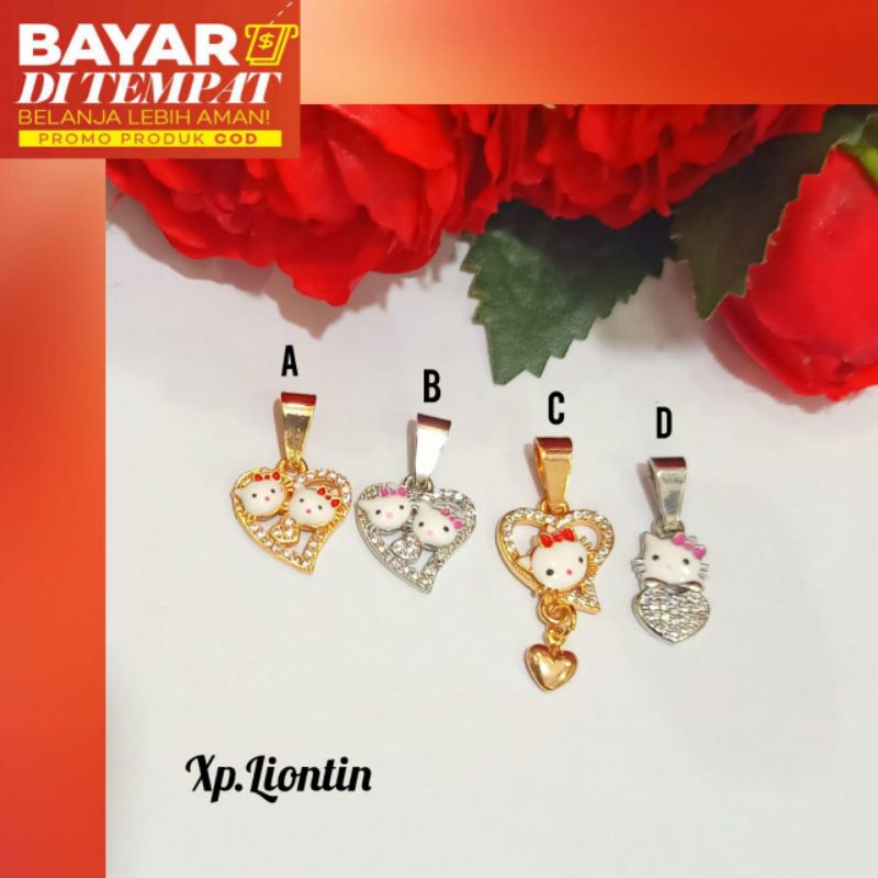 Liontin karakter anak Hello Kity kombinasi permata&amp;cat,Gold&amp;Silver tidak karat