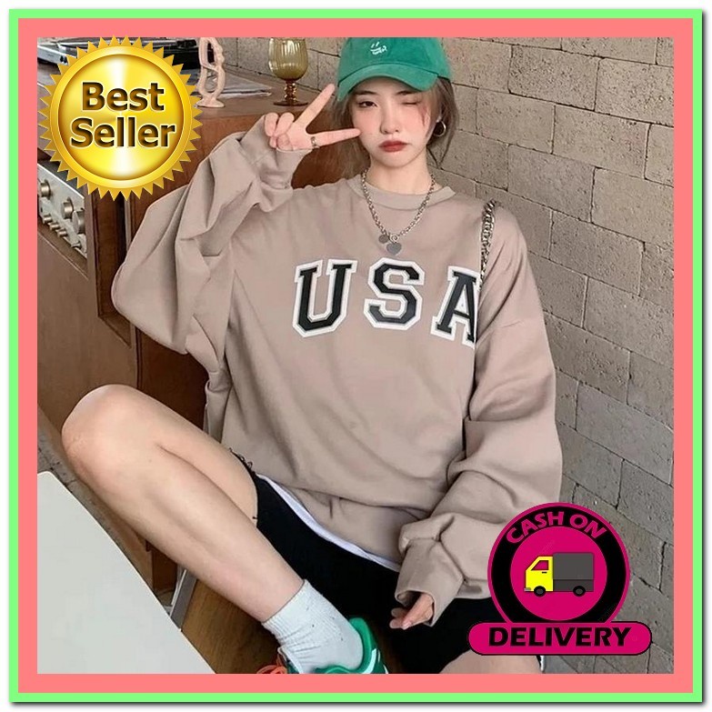 Sweater Wanita Oversize Korean Style Sweatshirt Oblong Terbaru Bahan Fleece Allsize Baju Atasan Wani