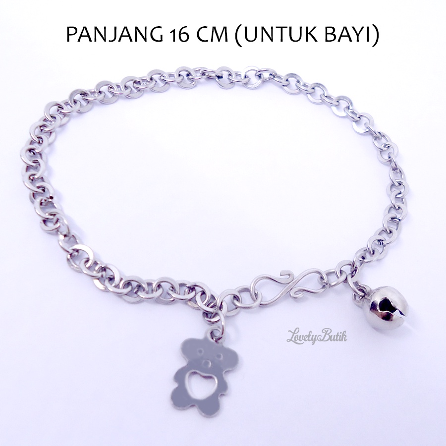 Lovelybutik Gelang Kaki Bayi Bear Monel Krincing Baby 0-2 Tahun Krincingan Baja Putih Stainless Steel