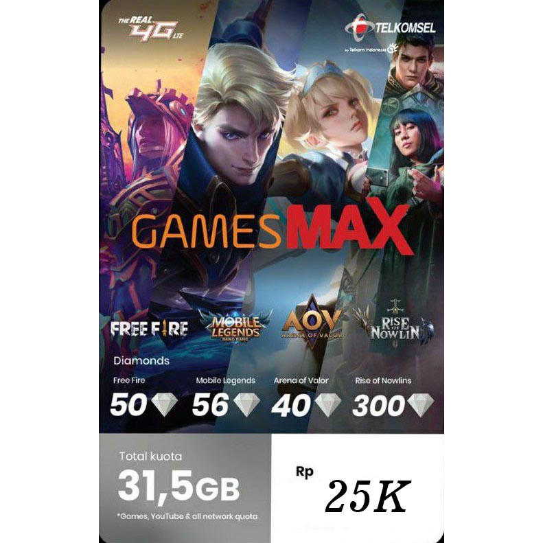Voucher vocher Game Gamemax Gamesmax 30GB + diamon diamond ML FF AOV Googleplay