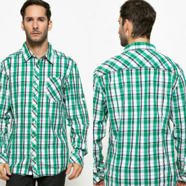 Bombboogie kemeja panjang pria Hijau putih
