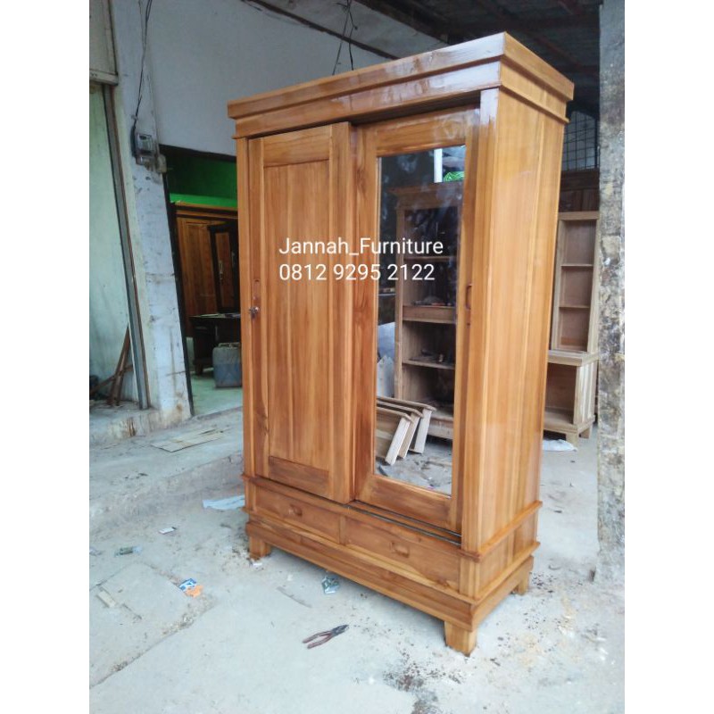 lemari jati pintu 2 sliding door minimalis
