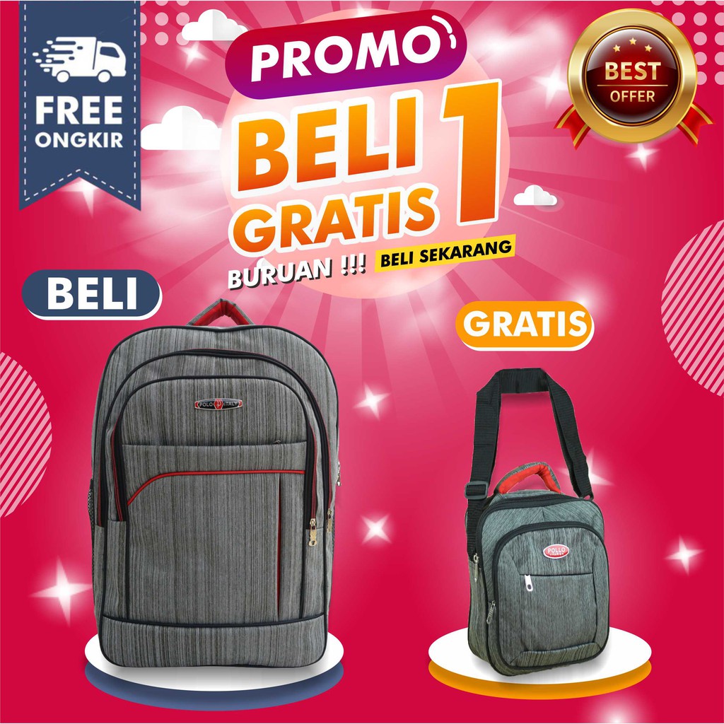 BELI 1 GRATIS 1 Tas Gendong Cowok SMP SMA Ransel Punggung Kerja Pria Free Selempang Cordura Tebal