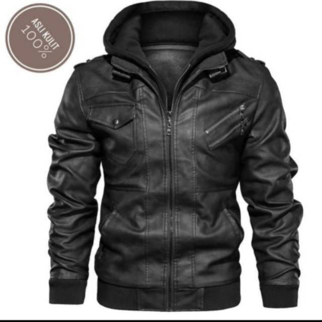 Jaket kulit hoddie pria / jaket kulit asli domba super /jaket kulit musim dingin /jaket kulit bikers