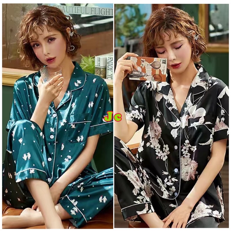 JC- Set Piyama Baju Tidur SATIN Import CP / Piyama wanita Satin import / Piyama wanita Sutra kekinian