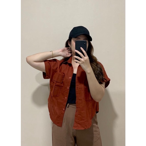 JOSHIN 04 - Atasan kemeja wanita casual pocket