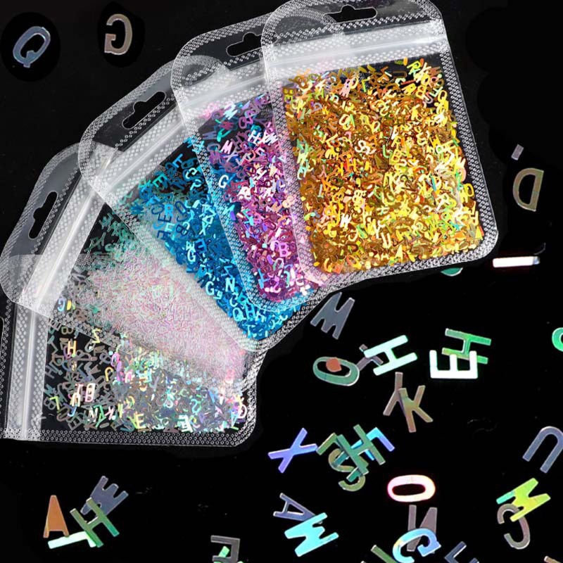 SIY  5 Colors Alphabet Holographic Letters Chunky Glitter Epoxy Resin Sequins 2g Per