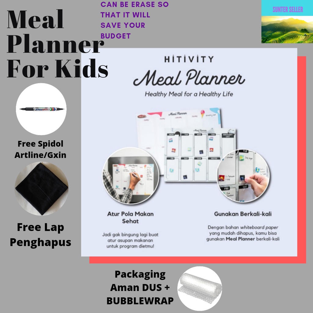 

Magnetic Meal Planner untuk merencanakan menu makanan ANAK dan kebutuhan belanjaan keluarga