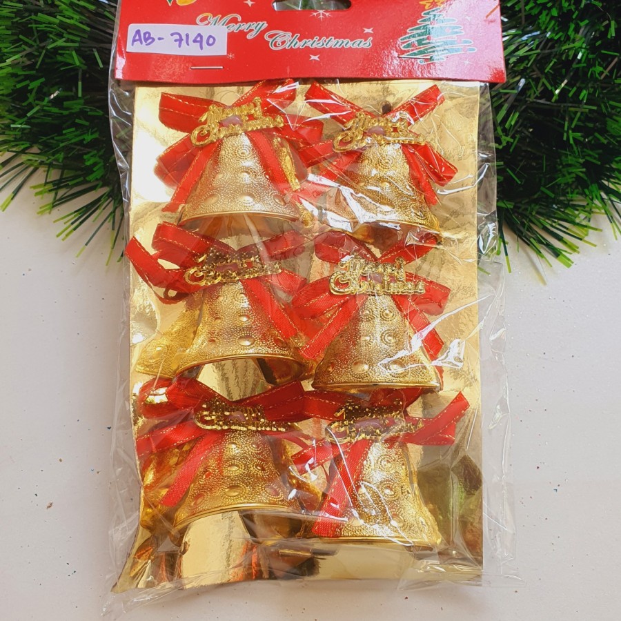 Lonceng Natal Set isi 6 Merah Gold Hiasan Parcel Kado Christmas Bell