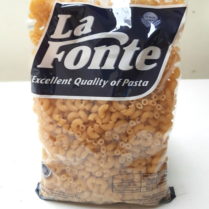 

PASTA-ANEKA- LA FONTE MACARONI MAKARONI 500GR PASTA GANDUM ASLI -ANEKA-PASTA.