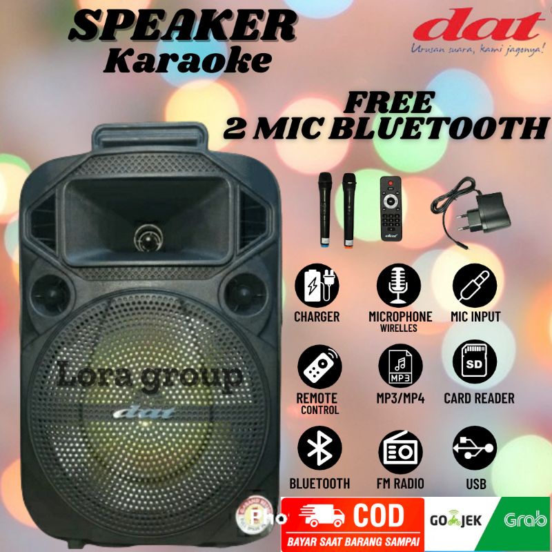 Speaker Bluetooth 8 Inch DAT DT 820QD Portable Radio USB Free 2 Mic Wireless Speaker Karaoke-DAT DT-815AS