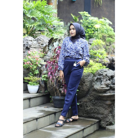3A Fashion - Celana Pensil List High Waist Scuba Premium Pinggang Full Karet