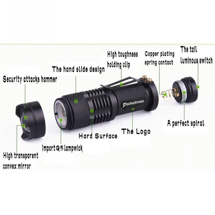 Senter Police Pocketman Senter LED Flashlight 2000 Lumens Waterproof