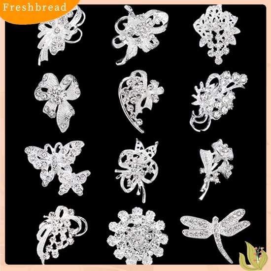 [ TERLARIS]12Pcs Women's Rhinestone Hollow Flower Butterfly Bridal Scarf Lapel Brooch Pins