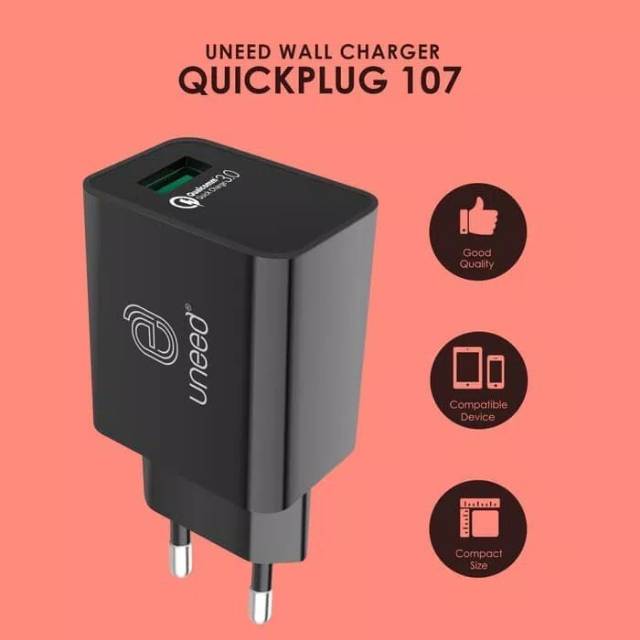 PRODUK UNEED ORIGINAL 100%
UNEED Quickplug Wall Charger Adaptor Qualcomm Quick Charge 3.0 UCH107