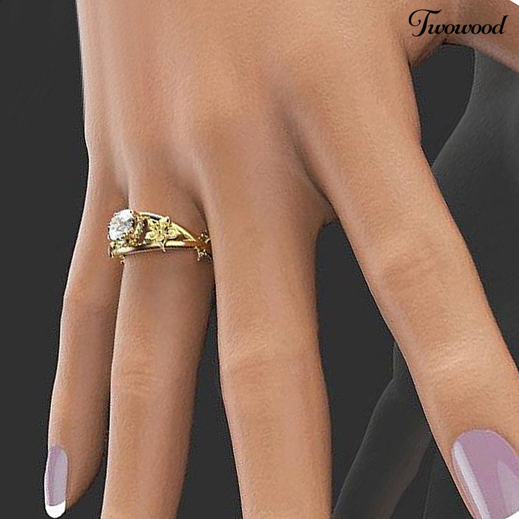 Twowood Women Ring Floral Double Layer Jewelry Sparkling Fashion Appearance Finger Ring for Wedding