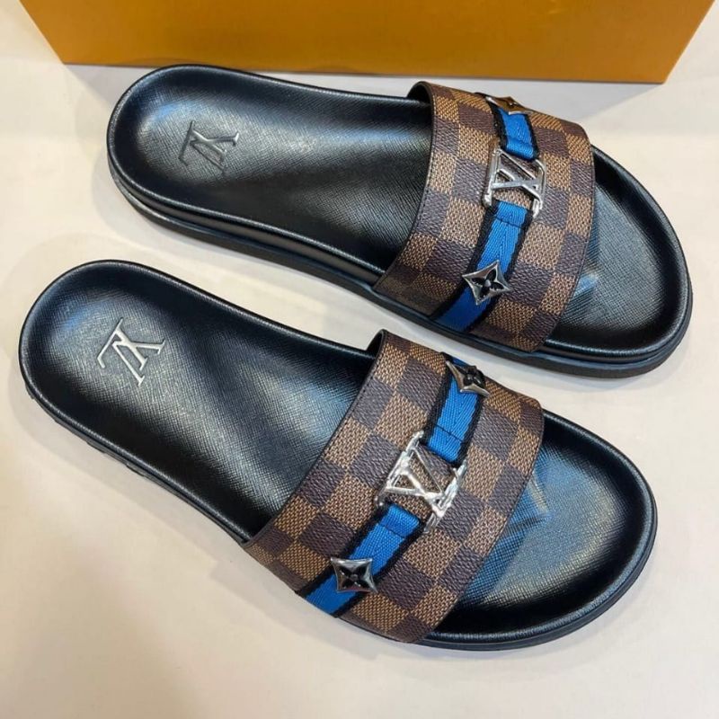 lv damier coklat sandal pria slide motif catur sendal cowok selop mirror quality