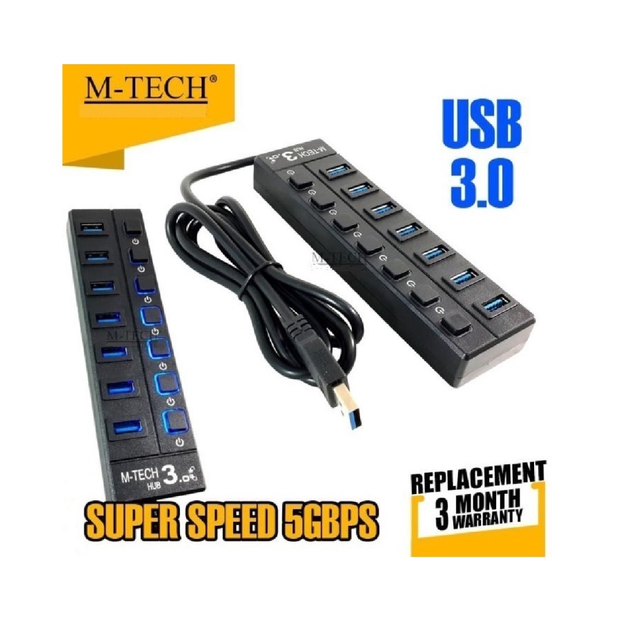 Usb hub 3.0 Mtech 7 port on off MTUH7 Super speed Usb hub 7 port