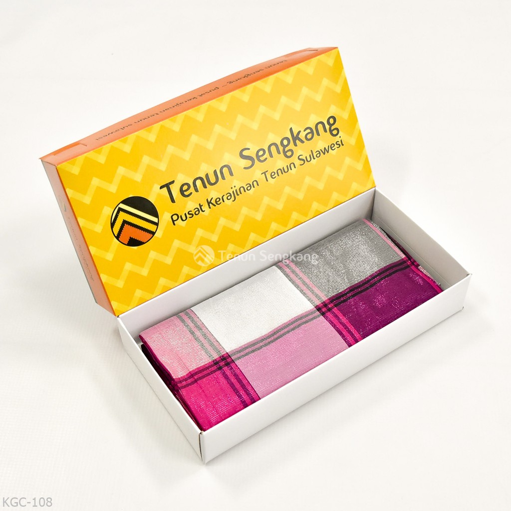 Sarung Bugis Kotak Genggang Sutra Makassar Pink Hitam Putih - Tenun Sengkang KGC-108 (Harga Per Pcs)