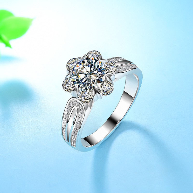 925 Sterling Silver Kelopak  Wanita Berlian Disesuaikan Cincin Perhiasan
