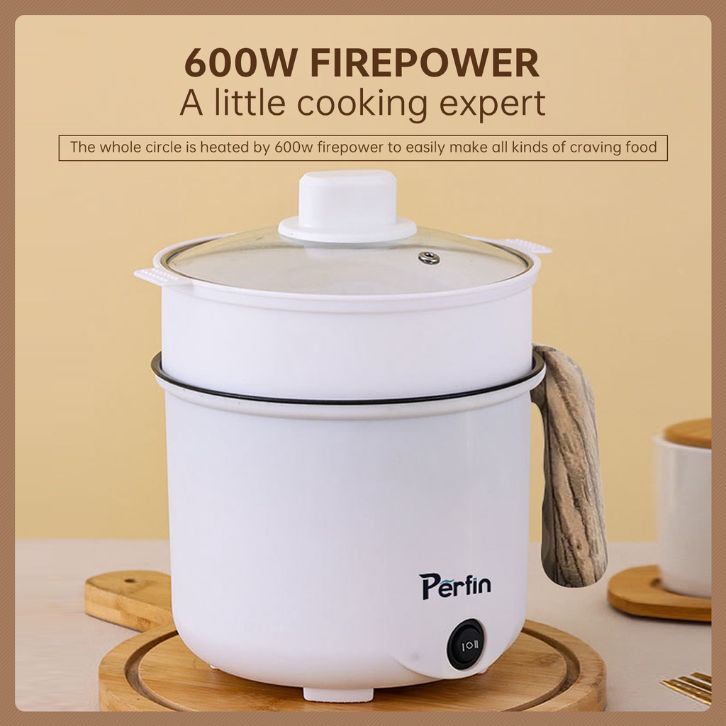 Perfin PFELP01 Panci Listrik Serbaguna Panci Anti Lengket- Portable Fry Pan Free Kukusan 1.5L