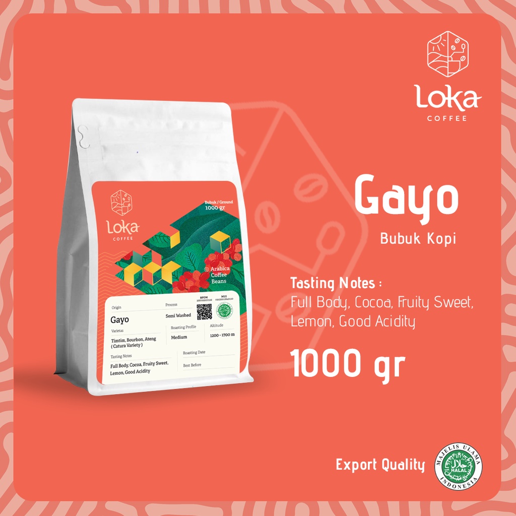 

LOKA COFFEE Kopi Aceh Gayo - Kopi Arabica Biji Kopi / Bubuk Kopi Fresh Asli - 1000 gr