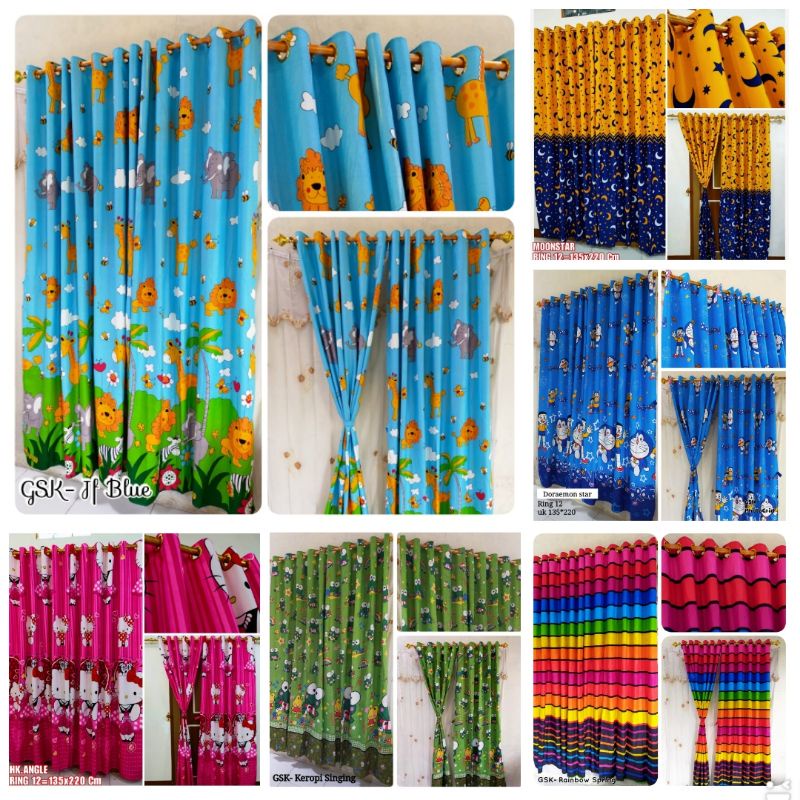 Gorden Tirai Jendela Pintu Smokering Ring Karakter Emon Kitty