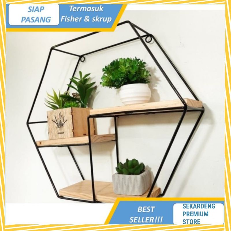 Rak Dinding Besi Dekorasi Dinding Minimalis Vintage Hexagonal / HEXAGONAL
