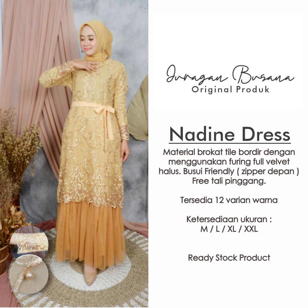Nadine Dress RESTOCK long dress pesta mewah full brukat untuk kondangan F95 Gamis pesta muslimah/ ga