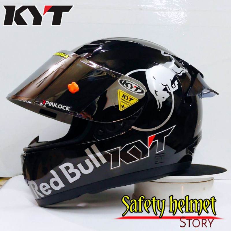 Helm Full face KYT R-10 solid white Leopard Modif Paket ganteng (Original)-P.g black gls redbul