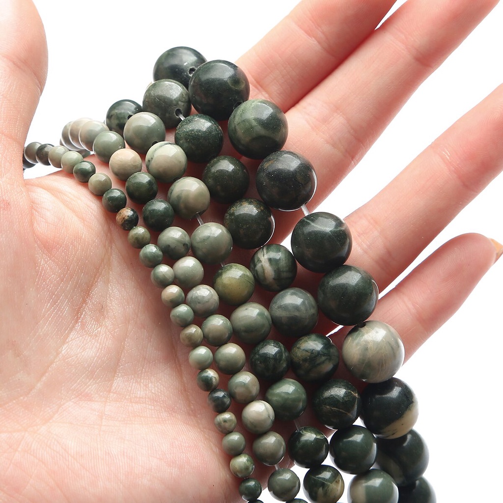 Natural 2/4/6/8/10/12 mm Green Wood Stone Longgar Bulat Beads Digunakan Sebagai Gelang/Kalung dan DIY Aksesoris Pembuatan Perhiasan Indah Lainnya