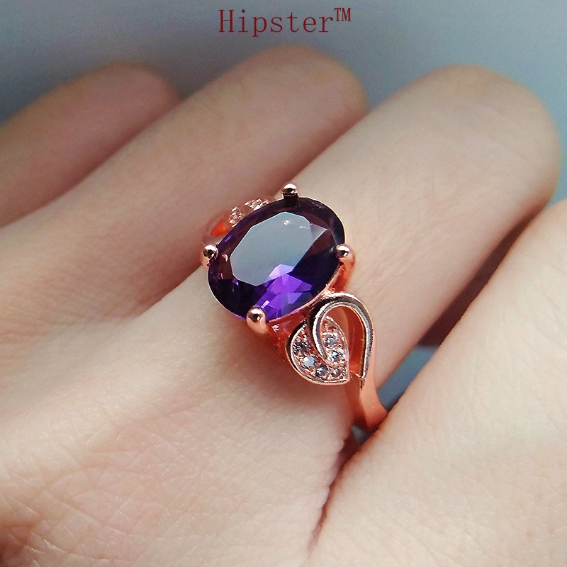 Hot Sale Exquisite Elegant Amethyst Leaf Shape Full Diamond Ring