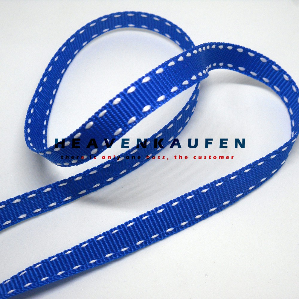 Tali Lebar 1 cm Biru Garis Putus-Putus Putih