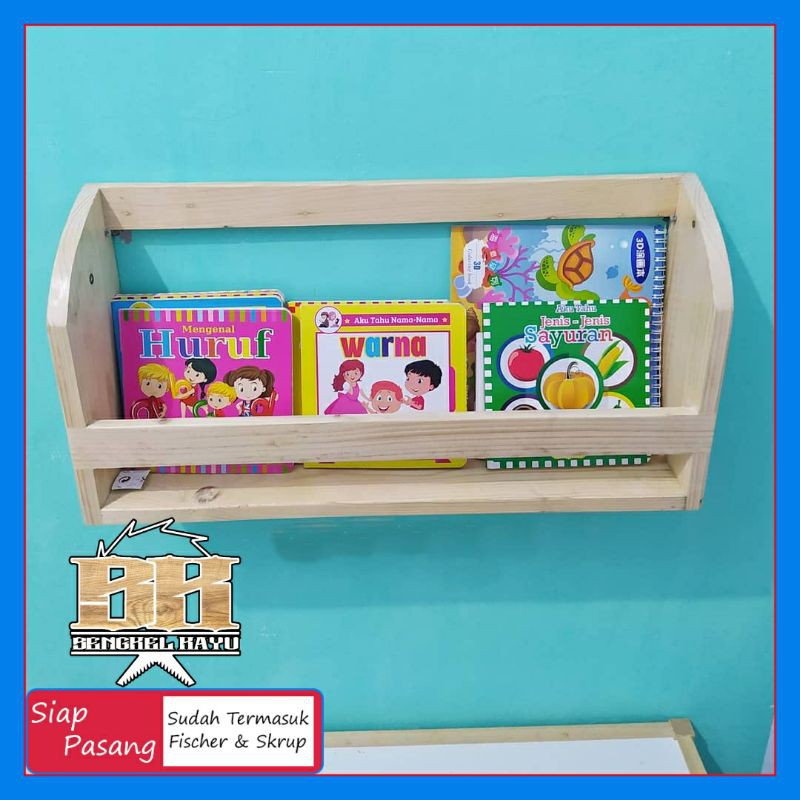 Rak Buku, Rak Dinding Minimalis Gantung Kayu Jati Belanda